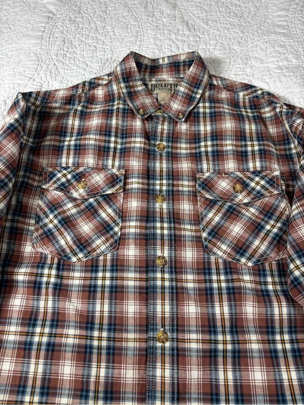 Duluth Trading Co Brown and Blue Plaid Men's Button-Down Shirt